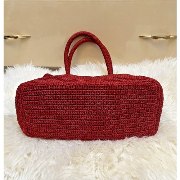 VINTAGE BOHO INDIE RUSTIC COTTAGE CORE THE SAK RED CROCHET HAND BAG TOTE PURSE - Picture 4 of 10